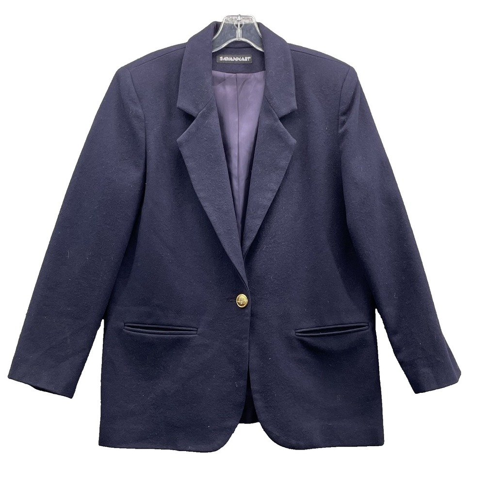 Vintage Savannah 100% Wool Blazer Jacket Women 8 Blue Corpcore Business USA Made